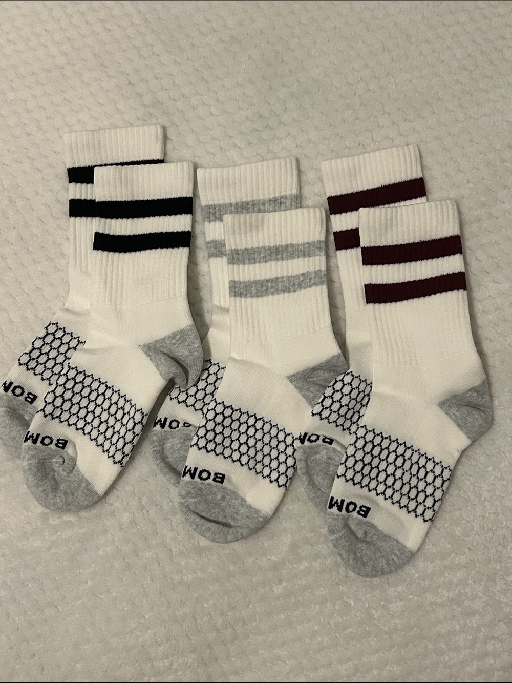 NWOT Bombas Vintage Stripes Half Calf Socks - Black, Gray & Maroon Stripes-Small